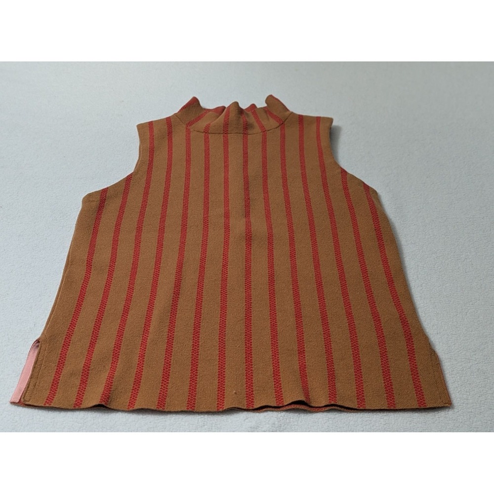 Moth Anthropologie Rochester Mock Neck Top Sleeveless Tank Sm Orange Red Stripe